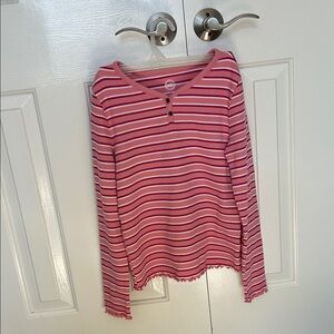 Pink Striped Shirt w/ Ruffled Hems